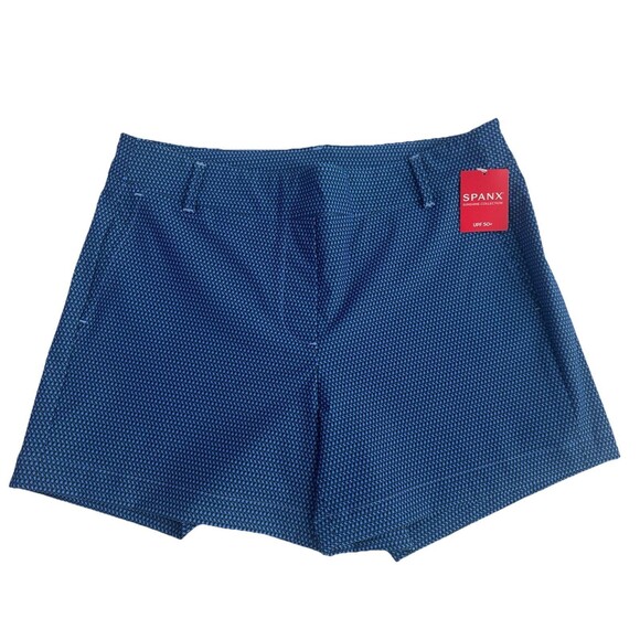 Spanx Sunshine Shorts 4" Women’s Medium Geo Scape Pull-On Blue‎ UPF 50+ New - Picture 1 of 10